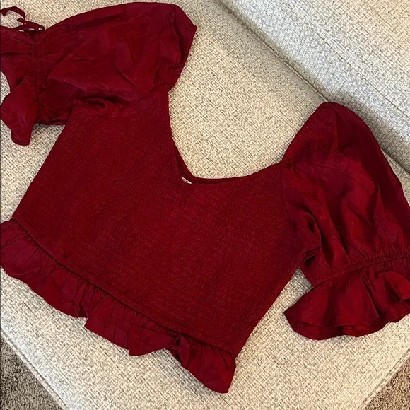 NWT BAND OF THE FREE Lea Rhubarb Smocked Crop Top - Picture 9 of 10